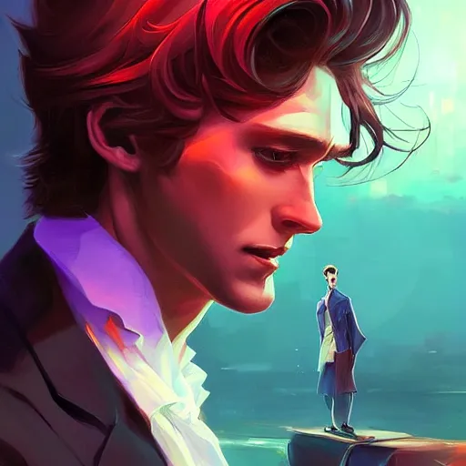 Image similar to portrait of dorian gray, retrowave, behance hd, concept art by jesper ejsing, by rhads, makoto shinkai cyril rolando, madgwick