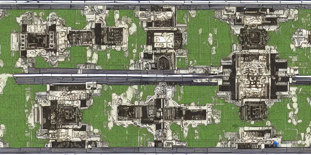 Prompt: architectural floor plan gears of war map hybrid halo minimap, symmetrical outpost, award winning design