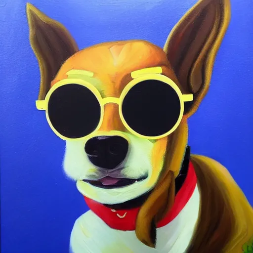Prompt: dog wearing sunglasses, oil painting
