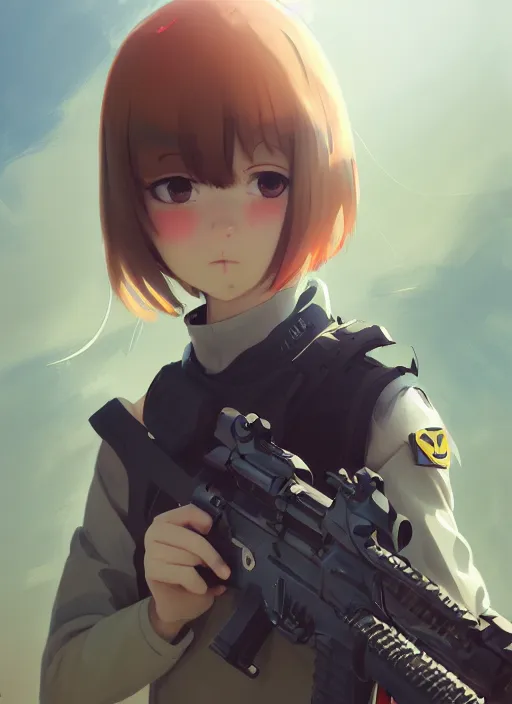 Image similar to a speedqb player girl, softair arena landscape, illustration, concept art, anime key visual, trending pixiv fanbox, by wlop and greg rutkowski and makoto shinkai and studio ghibli and kyoto animation, symmetrical facial features, dye i 5 mask, colorful airsoft gun, sports clothing, military carrier rig, realistic anatomy