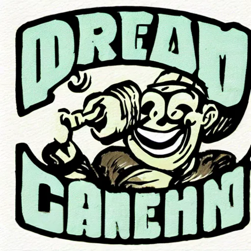Image similar to dream logo for cannabis company, Popeye smoking cannabis, old, dates, worn, faded