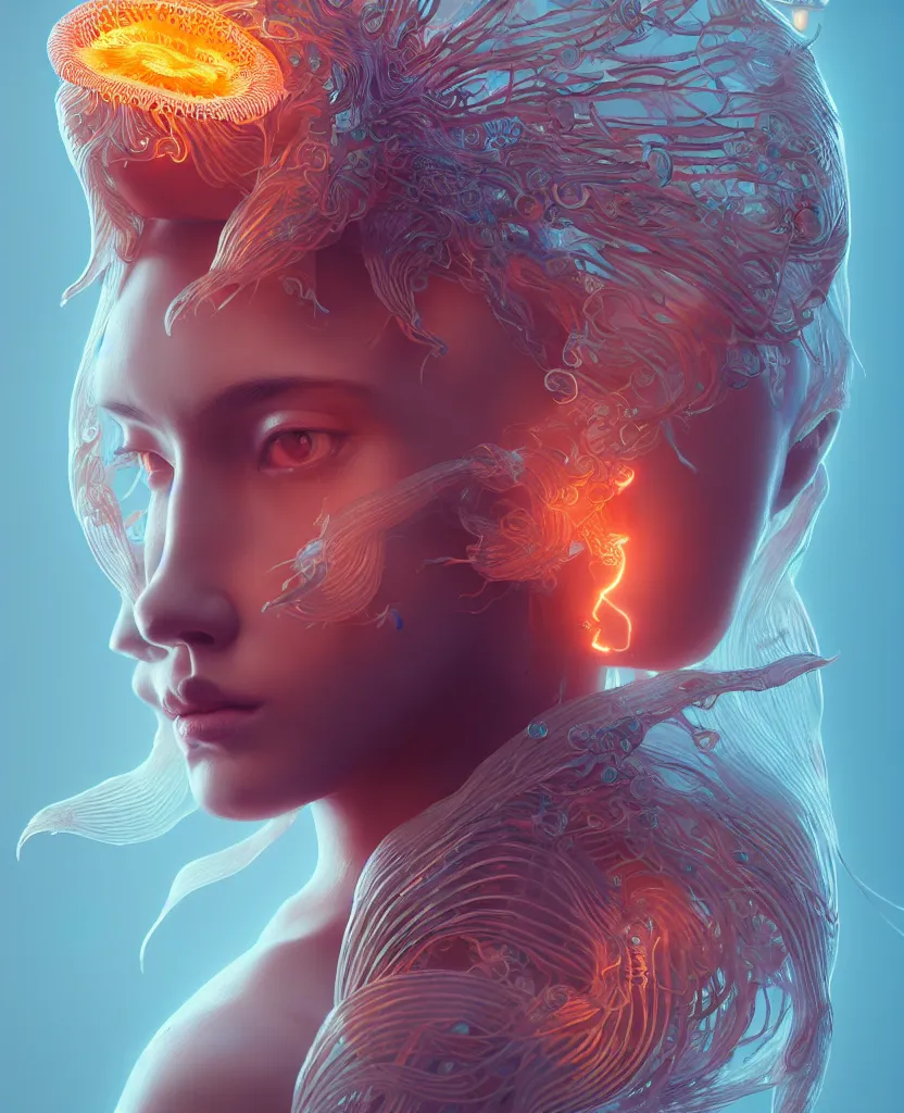 Image similar to goddess portrait. jellyfish phoenix head. intricate artwork by Tooth Wu and wlop and beeple. octane render, trending on artstation, greg rutkowski very coherent symmetrical artwork. cinematic, hyper realism, high detail, octane render, 8k