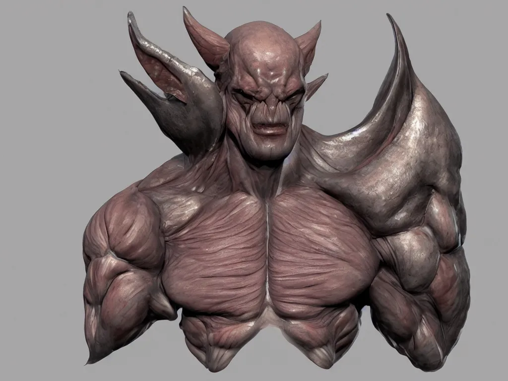 Prompt: barnacle, muscular, chiroptera head, chiroptera ears, artstation, cgsociety, zbrush, no background