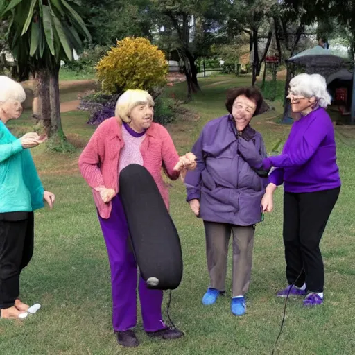 Prompt: a group of elderly women playing spyro