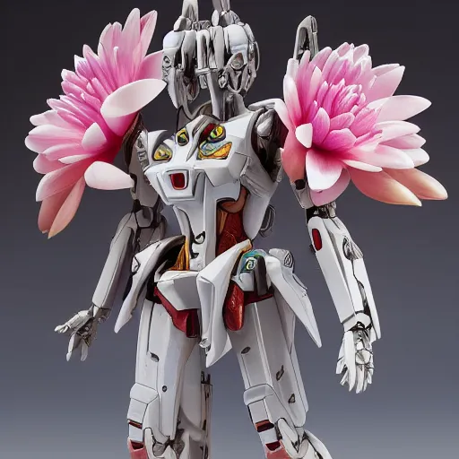 Prompt: futuristic nymphaea mecha waterlily upper body, sepals forming helmet, floral details, nymphaea, 8 k hd resolution, barbatos gundam with floral inlay, bandai box art, star trek, makoto kobayashi, frank gehry, raymond swanland