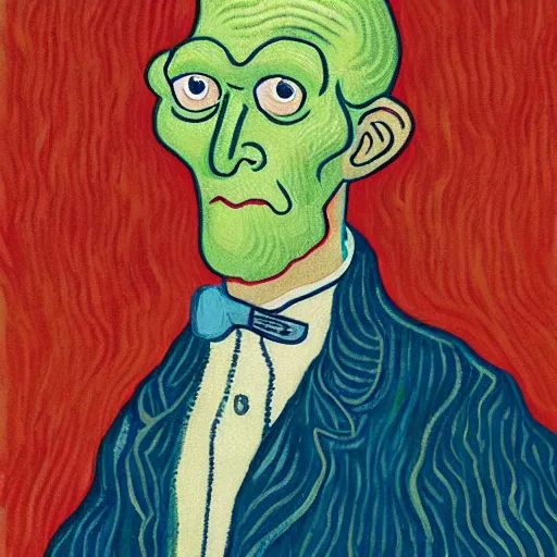 Image similar to handsome squidward portrait, van gogh art style