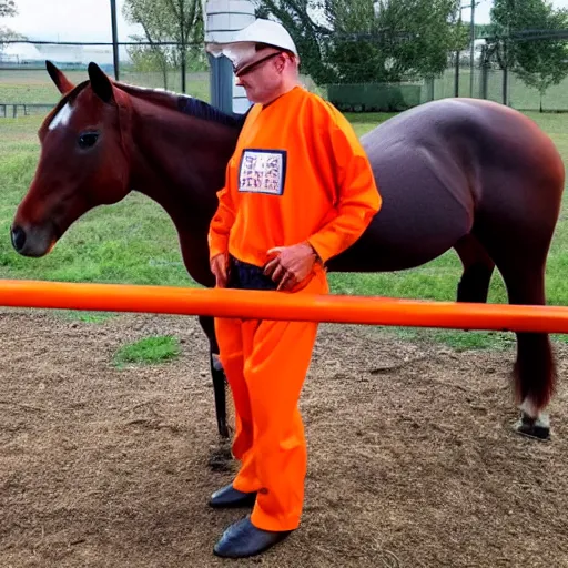 Image similar to horse wearing orange inmate clothes