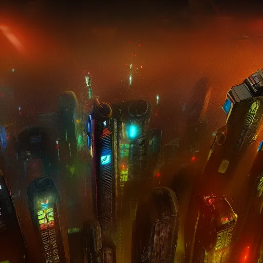 Image similar to a hyperdetailed photograph of iron man flying through the skies, cyberpunk, futuristic city, night, dense fog, rain, hd, 8 k resolution