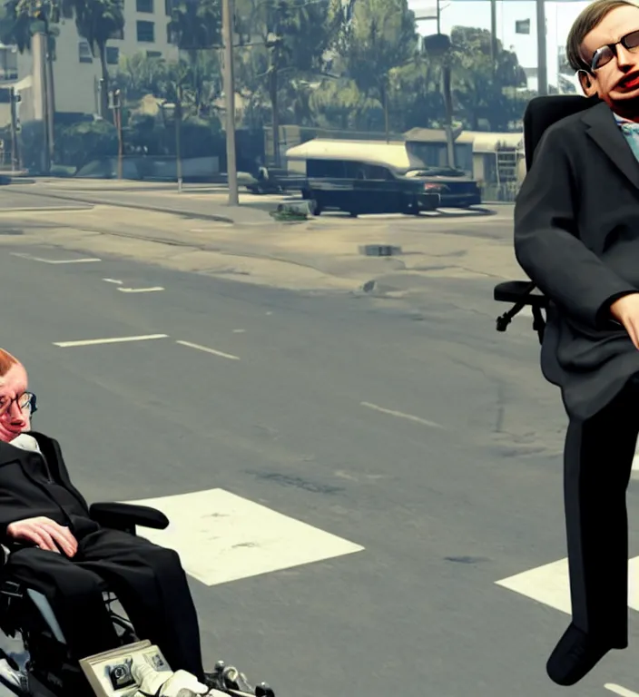 Prompt: stephen hawking in gta 5 screensaver