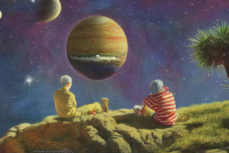 Prompt: Where's Waldo in Jupiter, beautiful, national geographic, very detailed, astrophotography, oil painting, canvas, Sandra Pelser, Jeff Lyons, Edward Hopper