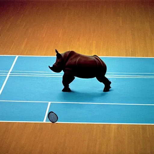 Image similar to rhinoceros playing badminton, professional photo, 3 5 mm,