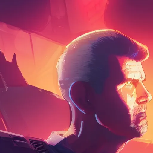 Image similar to Ridley Scott as Rick Deckard, ambient lighting, 4k, anime key visual, lois van baarle, ilya kuvshinov, rossdraws, artstation