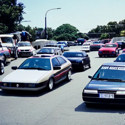 Prompt: jdm cars street racing in the 9 0 s with a nostaligc filter applied to the top