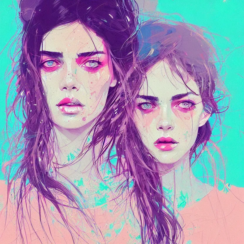 Image similar to close up portrait painting of a female in nineties street styling, concept art, intricate details, aesthetically pleasing pastel colors, art by conrad roset, impressionism, portrait