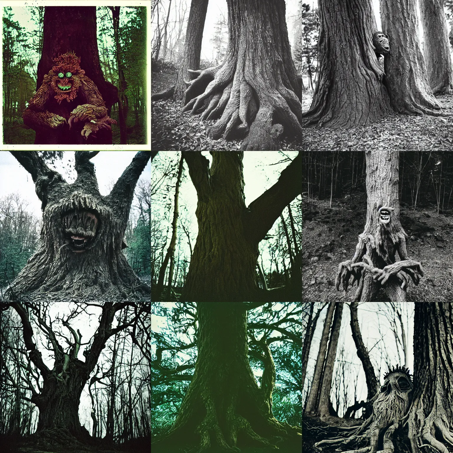 Prompt: a terrifying tree monster, shot on expired 3 5 mm film