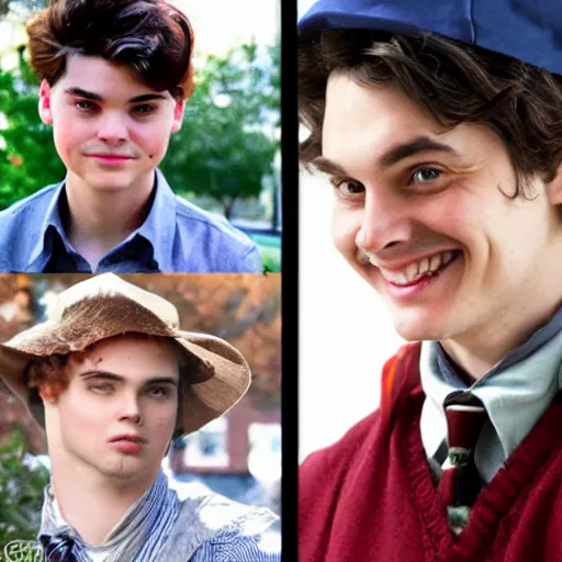 Prompt: character mix of Gilbert Blythe and johnny deep as college students