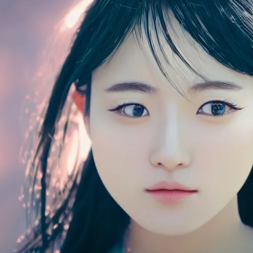 Image similar to a dynamic, epic cinematic 8K HD movie shot of close-up japanese beautiful cute young J-Pop idol actress girl face. Motion, VFX, Inspirational arthouse, at Behance, with Instagram filters