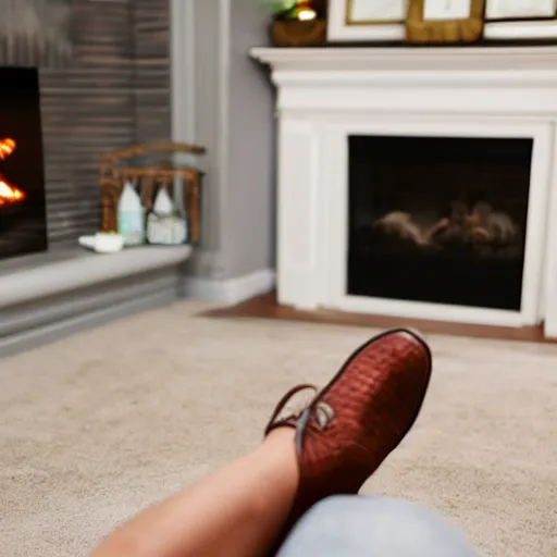 Image similar to left foot sitting by itself on a fireplace mantle