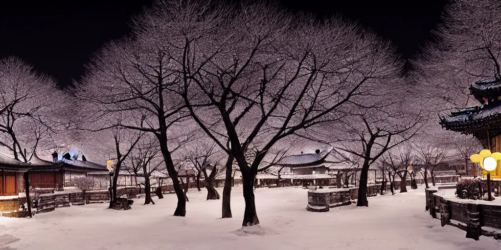 Image similar to chinese town in winter moonnight by masayasu uchida