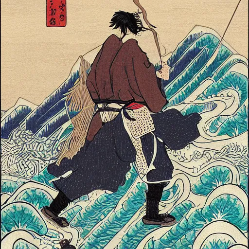 by hokusai, samurai man vagabond, the samurai holds | Stable Diffusion ...