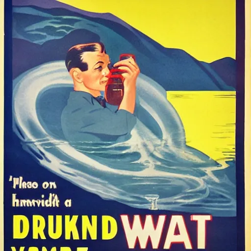 Image similar to 1950 American propaganda poster warning the danger of drinking water,