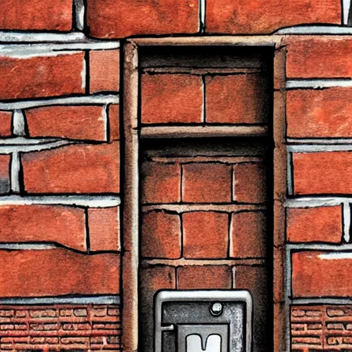 Prompt: award winning, detailed illustration of a hidden alcove built into the bricks on the side of the safe house. from within it, a crewmember could watch the street for signs of danger.