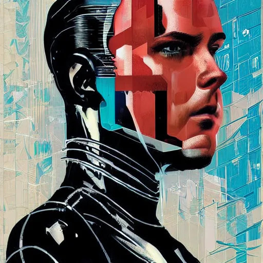 Prompt: portrait of a male android, by MARVEL comics and Sandra Chevrier