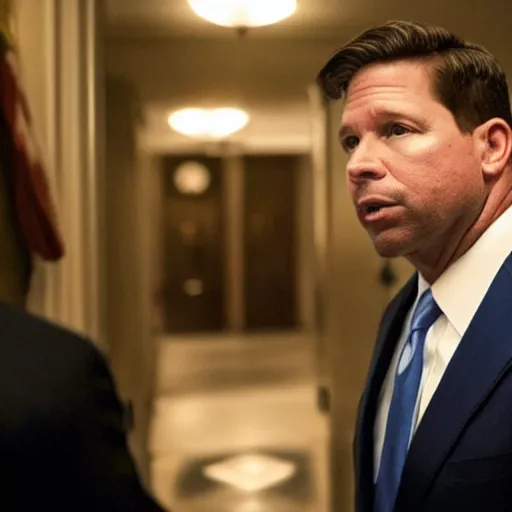 Image similar to Cinematic still of Florida Governor Ron DeSantis in a political thriller, Man of the Year