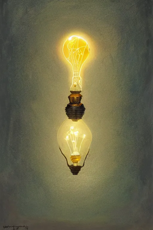 Prompt: painting of a fairy inside an upside down light bulb, kintsugi, modern fine art, fractal, intricate, elegant, highly detailed, digital photography, subsurface scattering, by wes anderson and basquiat and greg rutkowski,