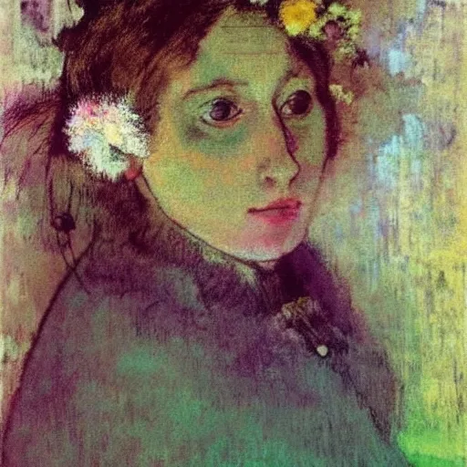 Image similar to Woman , in flowers on her face, Edgar Degas style