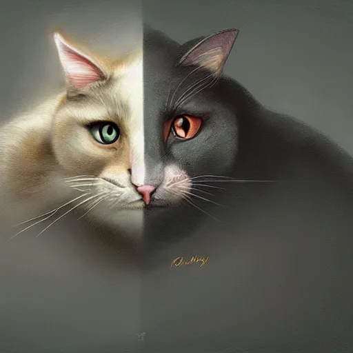 Image similar to hybrid of mouse and cat, half cat - half mouse, digital art, photo realistic, highly detailed, art by george stubbs, anton fadeev, james gurney