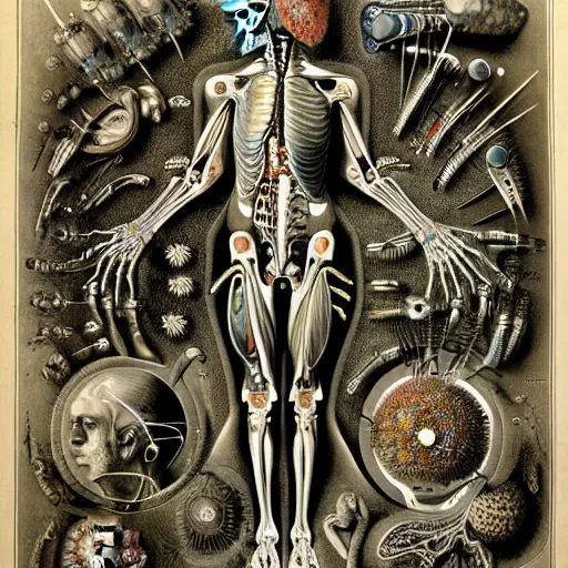 Prompt: cyborg anatomy by ernst haeckel, masterpiece, vivid, very detailed