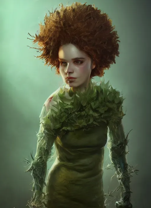 Image similar to biohazard portrait of brocoli hermione bioshock, au naturel, hyper detailed, digital art, trending in artstation, cinematic lighting, studio quality, smooth render, unreal engine 5 rendered, octane rendered, art style by klimt and nixeu and ian sprigger and wlop and krenz cushart