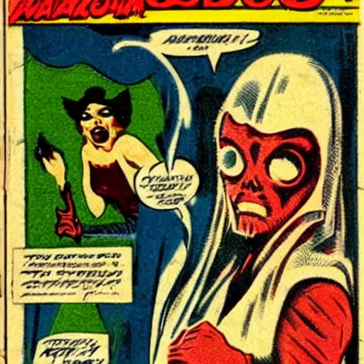 Image similar to vintage horror comic book covers depicting ghosts,
