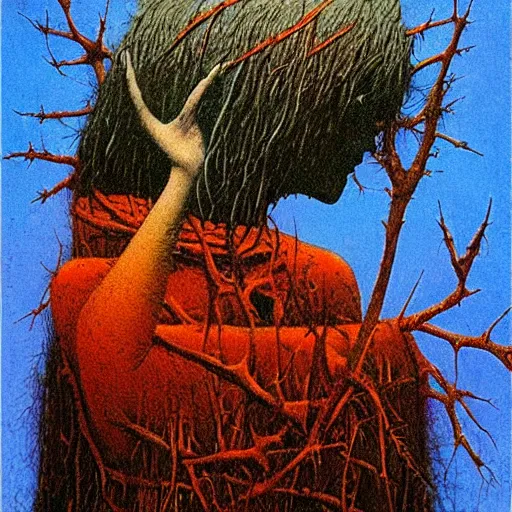 Image similar to crow girl in thorns by Beksinski