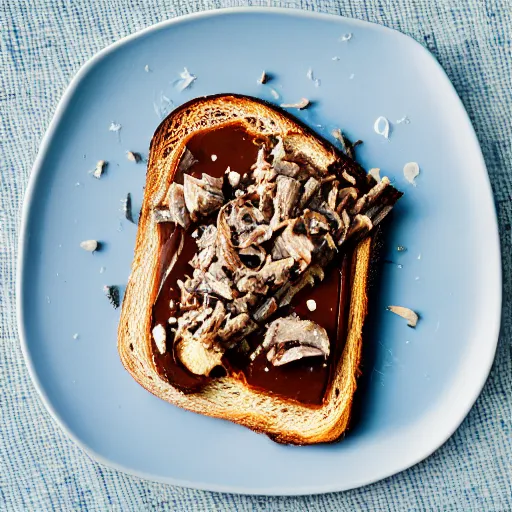 Prompt: toast with nutella and sardine, food photography, 5 0 mm f / 1. 6, sigma lens, elegant