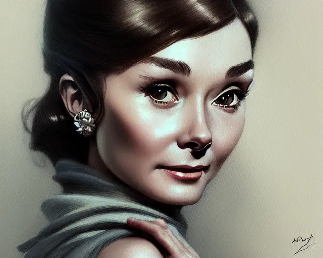 Image similar to photography of audrey hepburn, deep focus,, intricate, elegant, highly detailed, digital painting, artstation, concept art, matte, sharp focus, illustration, art by artgerm and greg rutkowski and alphonse mucha