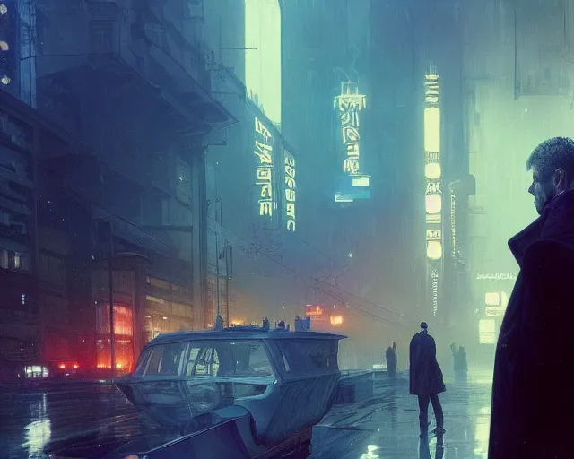 Image similar to 2 0 1 8 blade runner movie still man look at the cityscape from roof perfect face fine realistic face pretty face neon puffy jacket blue futuristic sci - fi elegant by denis villeneuve tom anders zorn hans dragan bibin thoma greg rutkowski ismail inceoglu illustrated sand storm alphonse mucha
