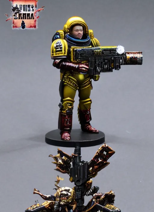 Prompt: 8 0 mm resin detailed miniature of elon musk as a warhammer 4 0 k space marine general, product introduction photos, 4 k, full body,