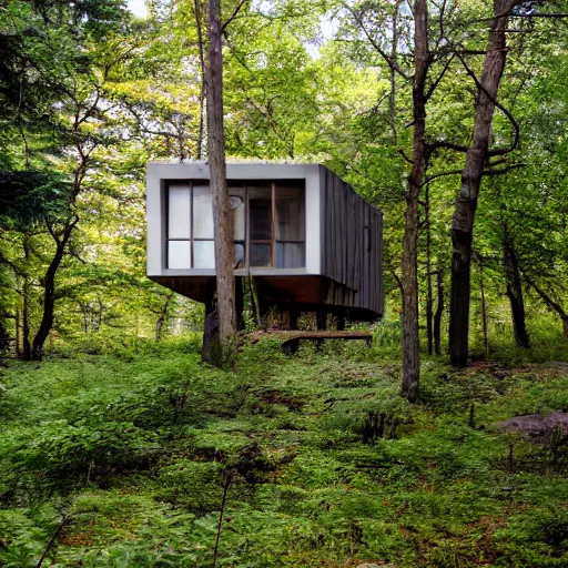 Image similar to a building in the middle of a forest, architecture