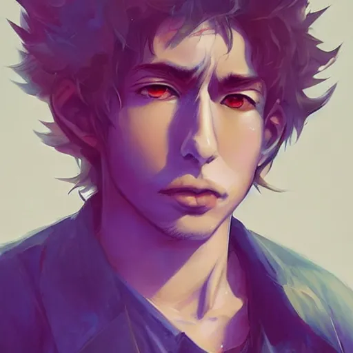 Image similar to anime portrait of bob dylan as a muscular anime boy by stanley artgerm lau, wlop, rossdraws, james jean, andrei riabovitchev, marc simonetti, and sakimichan, trending on artstation