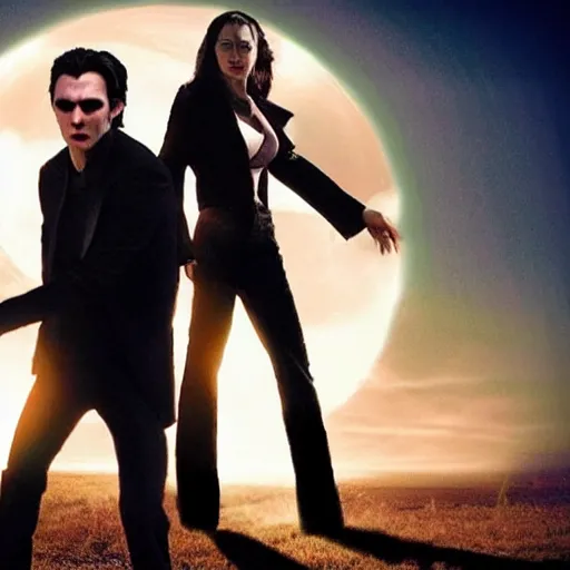 Prompt: <movie still mid-gesture attention-grabbing>vampires in the sun show how cool they look</movie>