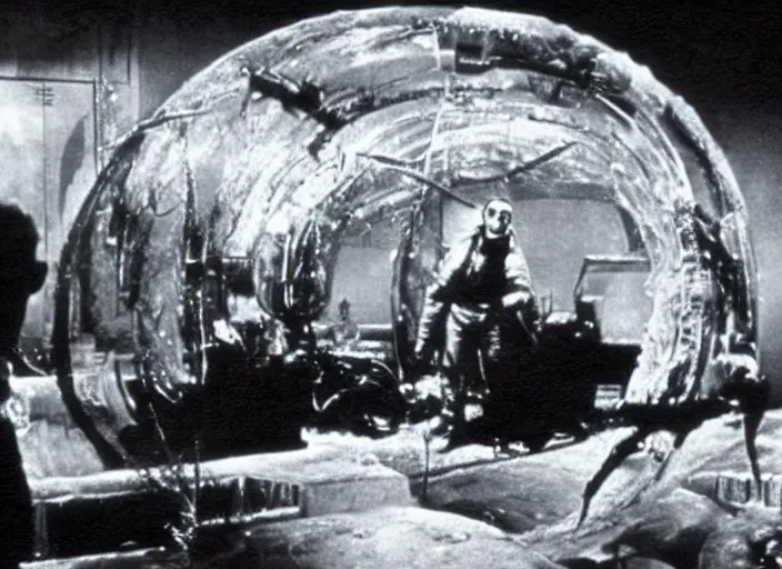 Prompt: scene from the 1952 science fiction film The Thing