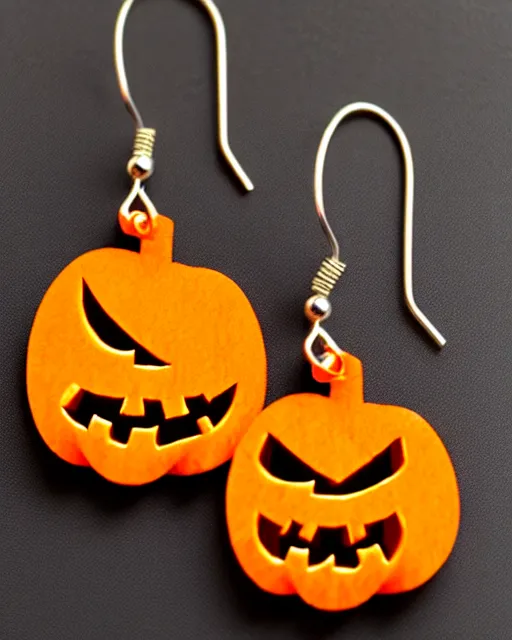 Prompt: spooky jack'o'lantern, 2 d lasercut earrings,