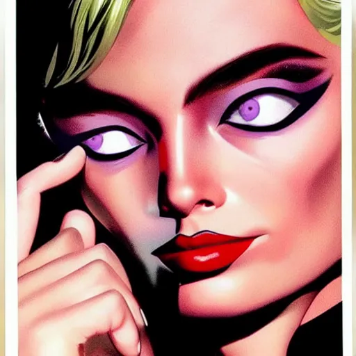 Image similar to eye shadow makeup margot robbie by artgem by brian bolland by alex ross by artgem by brian bolland by alex rossby artgem by brian bolland by alex ross by artgem by brian bolland by alex ross