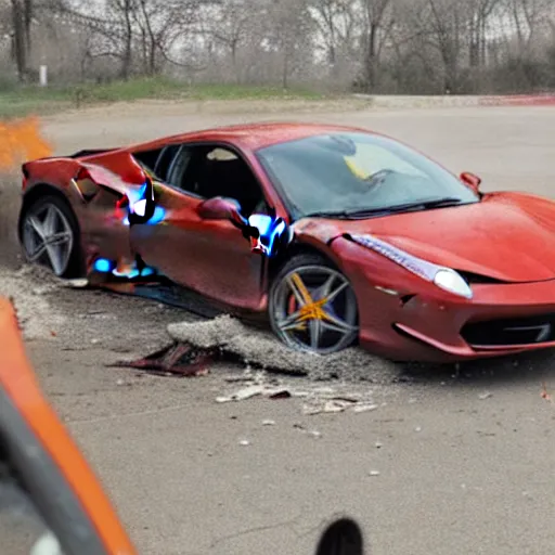 Image similar to completely crashed ferrari 4 5 8