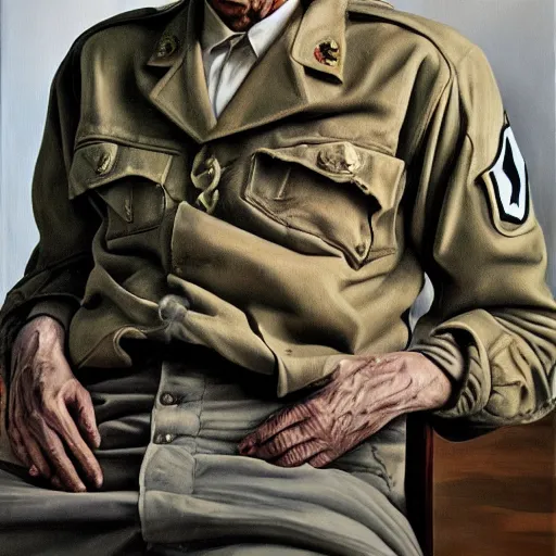 Prompt: high quality high detail painting by lucian freud, hd, american soldier, photorealistic lighting