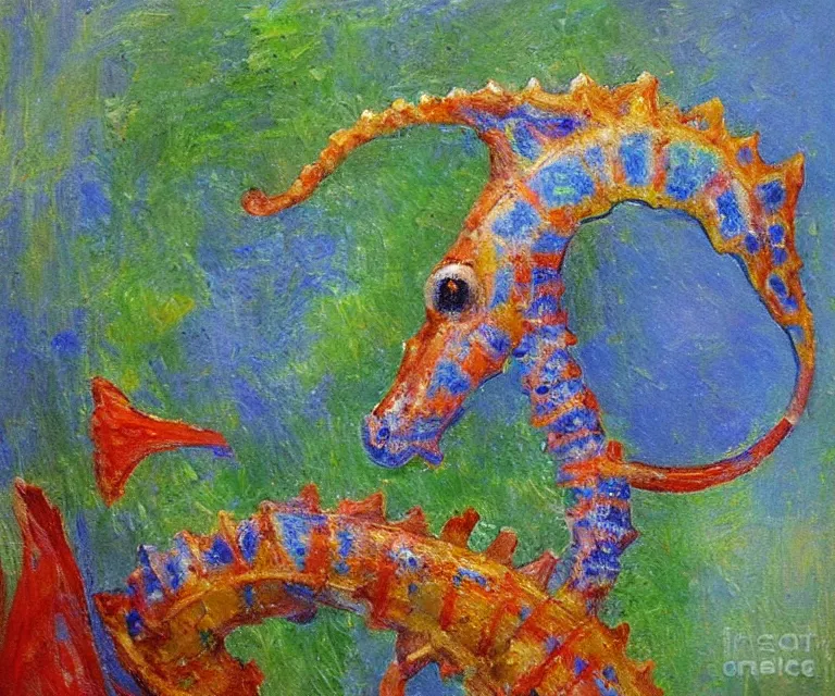 Image similar to seahorse, cute, monet, oil painting