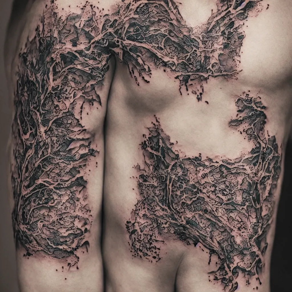 Prompt: intricate tatoos, sparks, tree bark, photorealistic, hd, trending on artstation