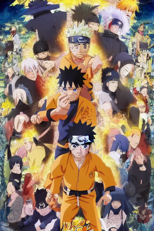 Prompt: Naruto Movie Poster, Intense, eye-catching, Highly Detailed, Dramatic, A master piece of storytelling, wide angle, cinematic shot, highly detailed, cinematic lighting, by ilya repin + Hideaki Anno + Katsuhiro Otomo +Rumiko Takahashi, 8k, hd, high resolution print